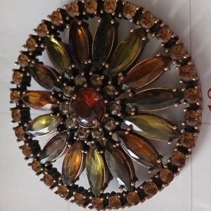 Amber Flower Rhinestone Brooch